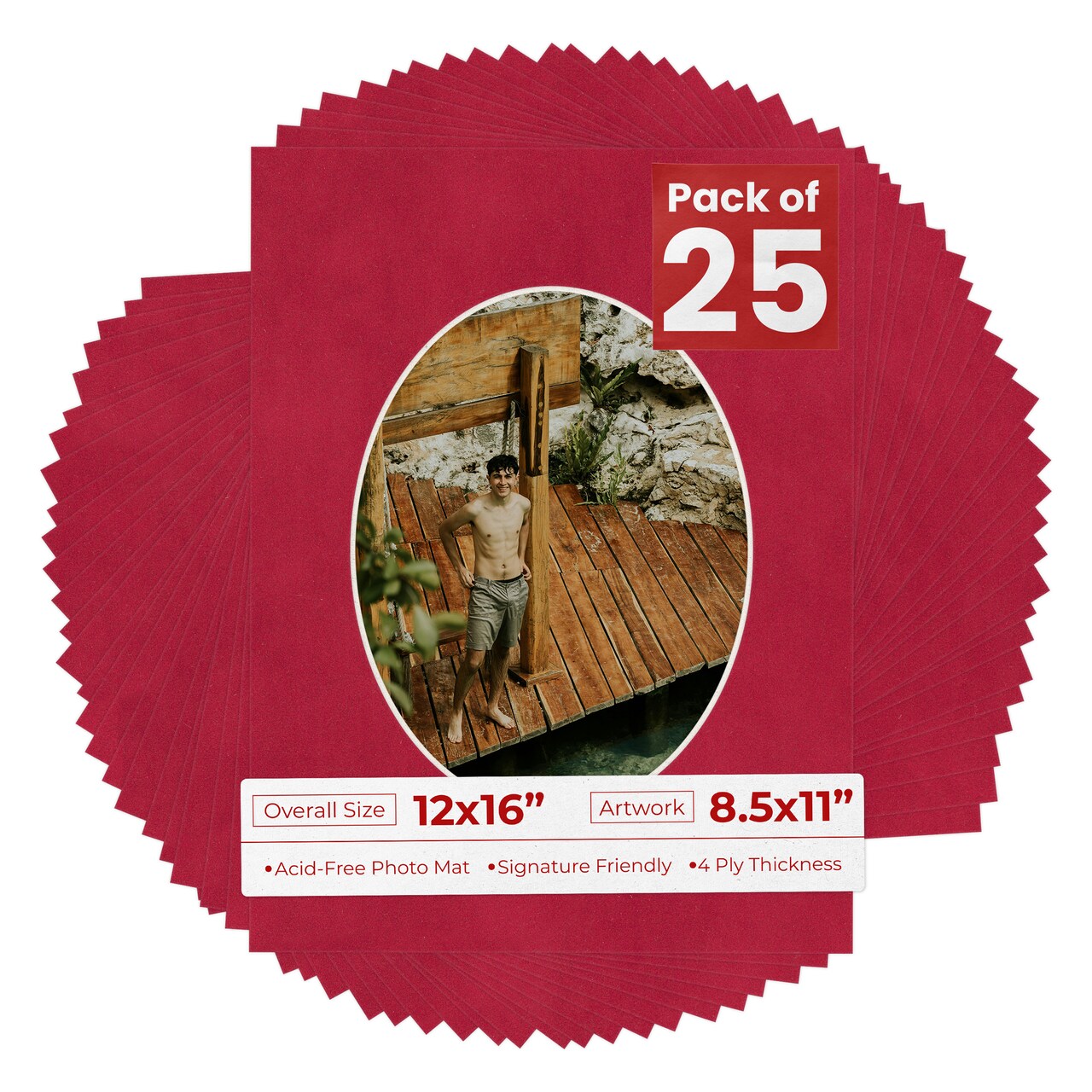 Red Suede Mat Board for 12x16 Frames - Oval Opening for 8.5x11 Photos
